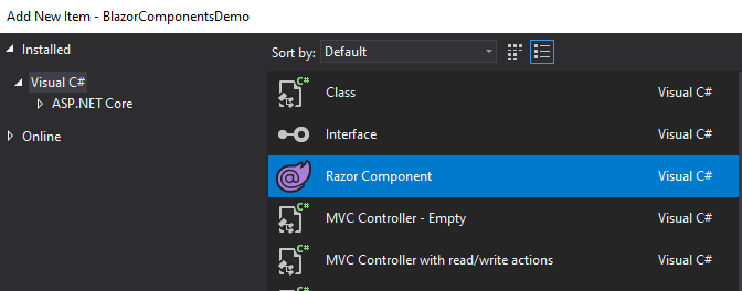 Add-New-Item-Dialog-Add-Blazor-Component-in-Visual-Studio-2019